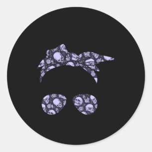 Messy Bun Skull Met Bloemen Print Zonnebril Gothic Ronde Sticker