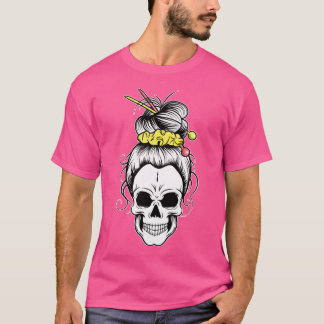 Messy Bun Skull Shirt Women'S Grandma Knitting Hal