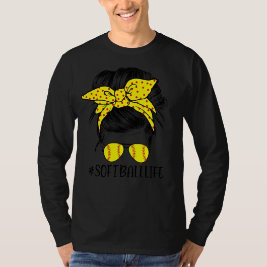 Messy Bun Softbal Leven Moederdag Moeders Vrouwen T-shirt (Voorkant)
