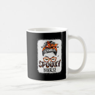 Messy Bun Spooky Nurse Women Pumpkin Halloween Bat Koffiemok