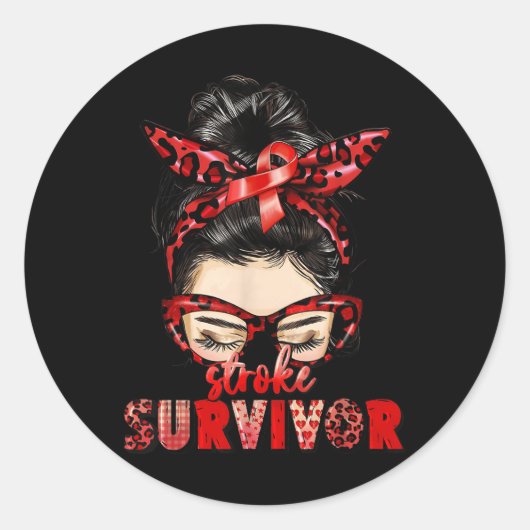 Messy Bun Stroke Survivor Warrior Stroke Awareness Ronde Sticker (Voorkant)