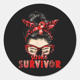 Messy Bun Stroke Survivor Warrior Stroke Awareness Ronde Sticker