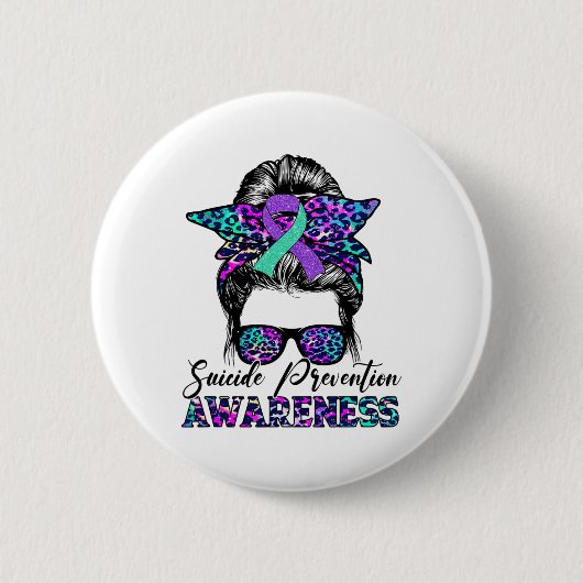 Messy Bun Suicide Prevention Awareness Suicide Rib Ronde Button 5,7 Cm (Voorkant)