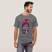 Messy Bun Support Squad Pink Leopard Print Breast T-shirt (Voorkant volledig)