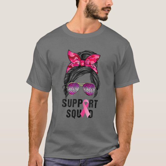Messy Bun Support Squad Pink Leopard Print Breast T-shirt (Voorkant)