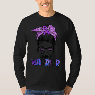 Messy Bun Women Paars Ribbon Lupus Warrior Awaren T-shirt