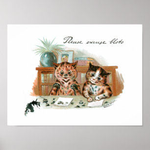 Messy Cats door Louis Wain Briefkaart Poster