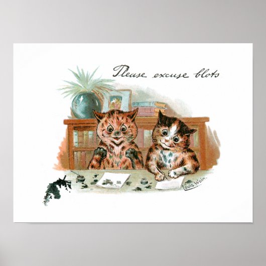 Messy Cats door Louis Wain Briefkaart Poster (Voorkant)