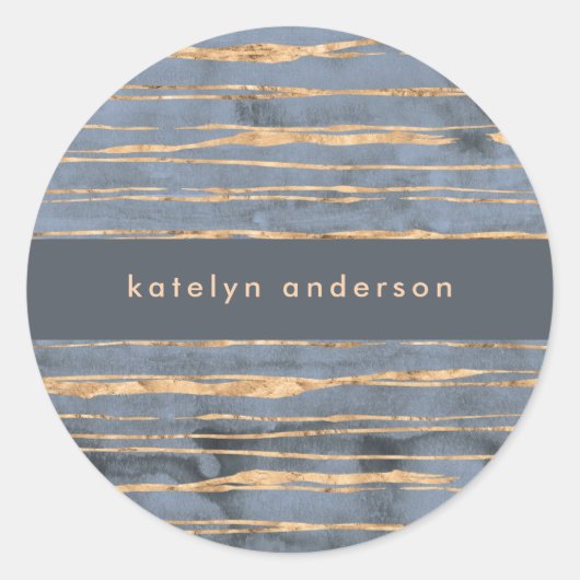 Messy Gold Line | Blauwe periwinkle | Beroepsbeoef Ronde Sticker (Voorkant)