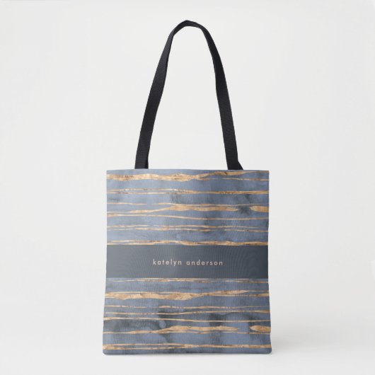 Messy Gold Line | Blauwe periwinkle | Beroepsbeoef Tote Bag (Voorkant)