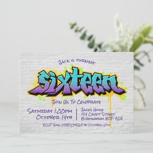 Messy Graffiti Zestiende Kaart (Staand voorkant)