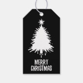 Messy & Grungy Black & White Merry Christmas Tree Cadeaulabel (Voorkant)