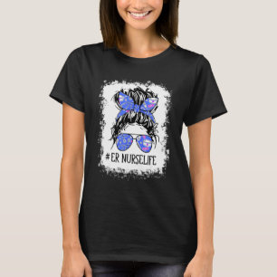 Messy Haar Blauwe Boog Bril Er Verpleegster Bun He T-shirt