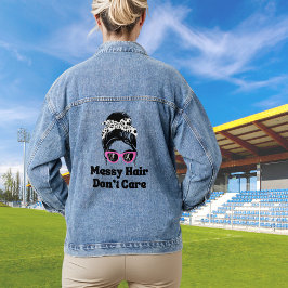 Messy haar niet geven grappig voetbal mam denim jacket