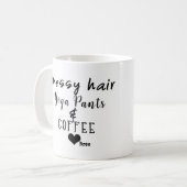 Messy haar yoga broek koffie gepersonaliseerd chic koffiemok (Voorkant links)