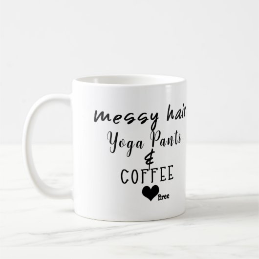 Messy haar yoga broek koffie gepersonaliseerd chic koffiemok (Links)