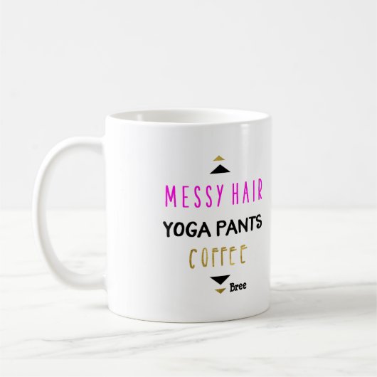 Messy haar yoga broek koffie gepersonaliseerd chic koffiemok (Links)