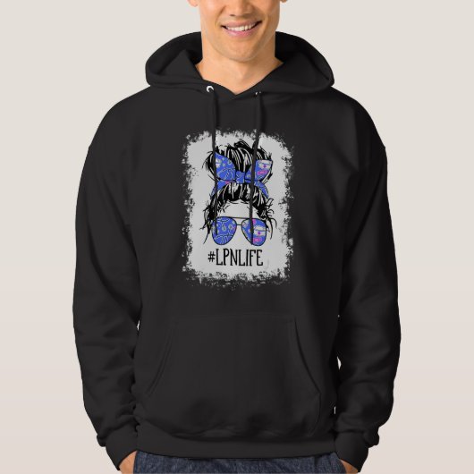 Messy Hair Blue Bow Glasses Lpn Nurse Bun Healthca Hoodie (Voorkant)