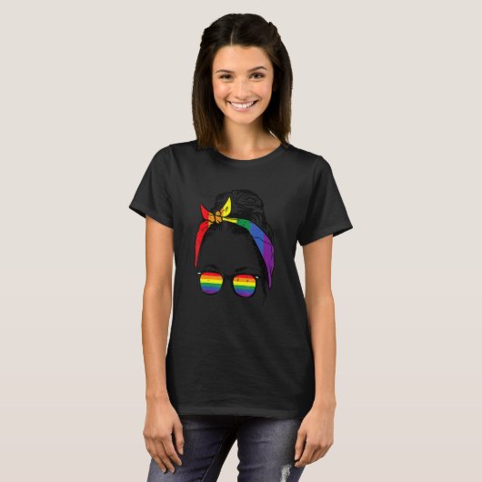 Messy Hair Bun Gay Mam Lgbtq Rainbow Pride Women L T-shirt (Voorkant volledig)