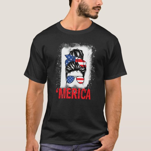 Messy Hair Bun 'merica Sunbril 4 juli T-shirt (Voorkant)