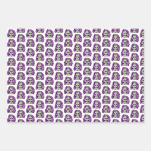 Messy Hair Creepy Doll Head Inpakpapier Vel (Voorkant 3)