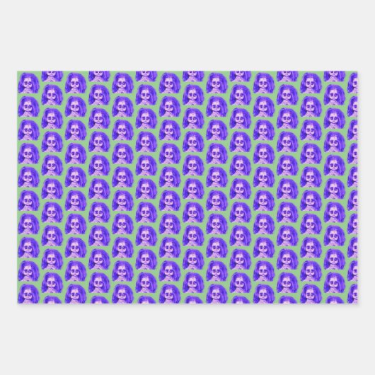 Messy Hair Creepy Doll Head Inpakpapier Vel (Voorkant 2)