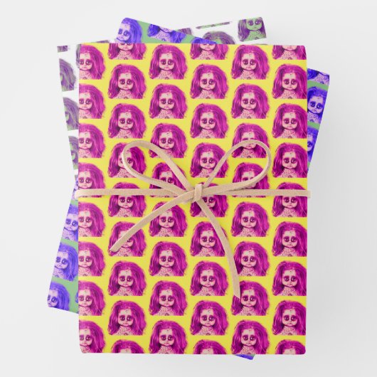 Messy Hair Creepy Doll Head Inpakpapier Vel (In situ)