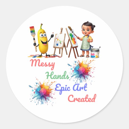 Messy Hands Epic Art viert Wereldkunstdag Ronde Sticker (Voorkant)