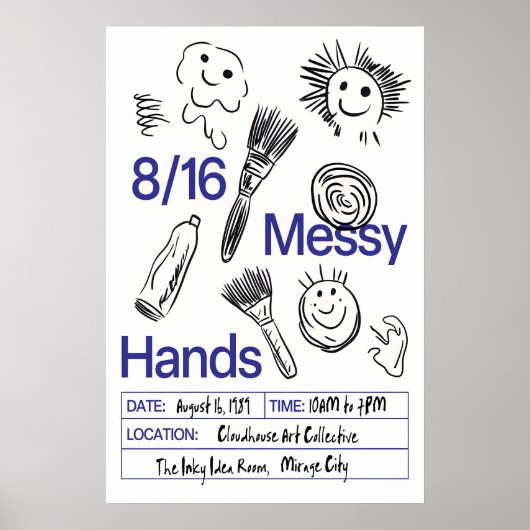 Messy Hands Poster Print Playful Brushstrokes (Voorkant)