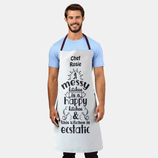 Messy Kitchen is Happy en Ecstatische Specialized Schort (Gedragen)