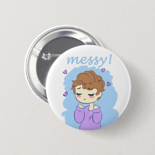 Messy. Knopen Ronde Button 5,7 Cm (Voorkant /achterkant)