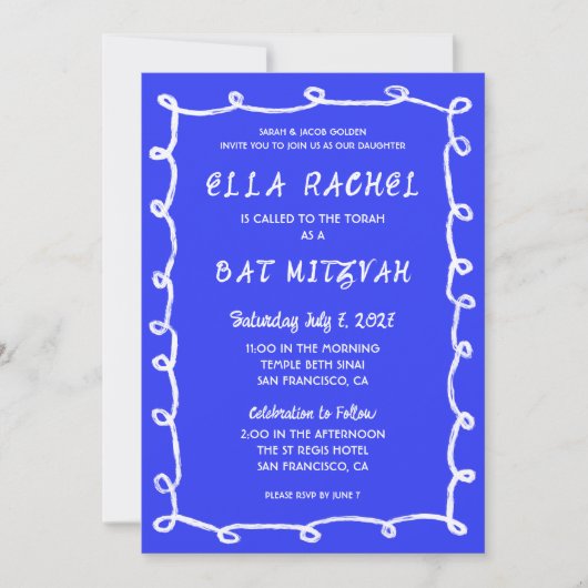 Messy Loops Hand getrokken Custom Bar Bat Mitswa Kaart (Voorkant)