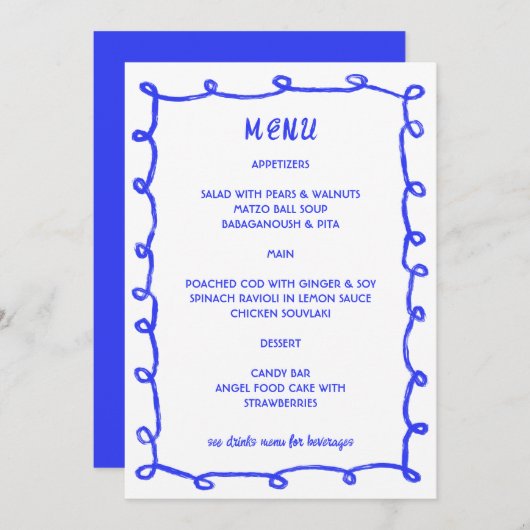 Messy Loops Hand getrokken Custom Bar Bat Mitswa Menu (Voorkant / Achterkant)