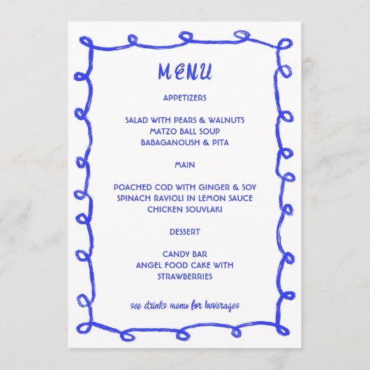 Messy Loops Hand getrokken Custom Bar Bat Mitswa Menu (Voorkant)