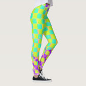 Messy Neo Mint en Paarse schaakbordpatroon Leggings (Rechts)
