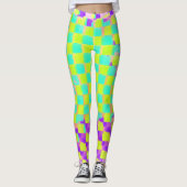 Messy Neo Mint en Paarse schaakbordpatroon Leggings (Voorkant)