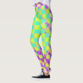 Messy Neo Mint en Paarse schaakbordpatroon Leggings (Links)