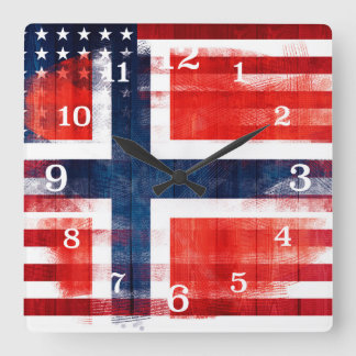 Messy Paint Strokes Noorse Amerikaanse vlag Vierkante Klok