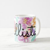 Messy Pink Oranje Floral Waterverf Monogram Koffiemok (Voorkant rechts)