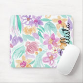 Messy Pink Oranje Floral Waterverf Monogram Muismat (Met muis)