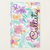 Messy Pink Oranje Floral Waterverf Monogram Planner (Voorkant)
