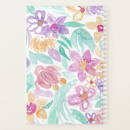 Messy Pink Oranje Floral Waterverf Monogram Planner (Achterkant)