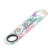 Messy Pink Oranje Floral Waterverf Monogram Speed Flessenopener (Voorkant Gekanteld)