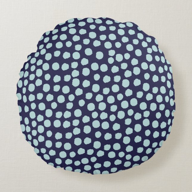 Messy polka dots, trendy inktpatroon. rond kussen (Voorkant)