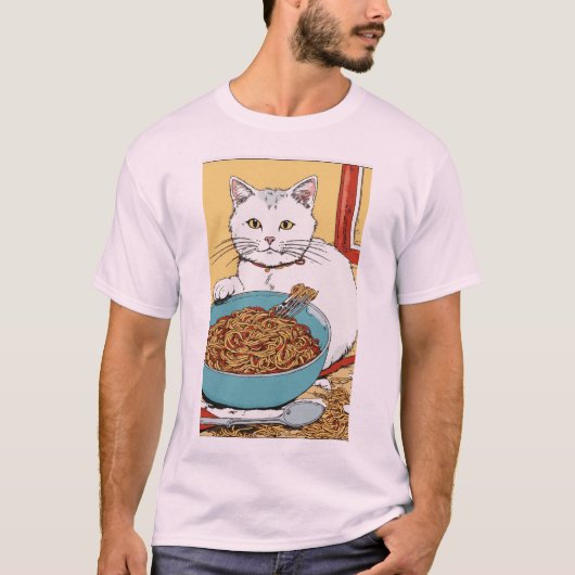 Messy Spaghetti Cat - Hergé-geïnspireerde T-Shirt  (Voorkant)
