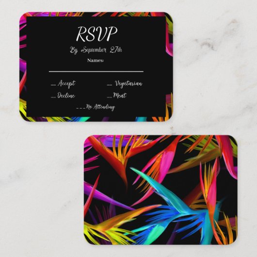 Messy Tropical Garden Black RSVP Informatiekaartje (Voorkant / Achterkant)