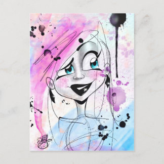 Messy Waterverf Sketch Girl Briefkaart