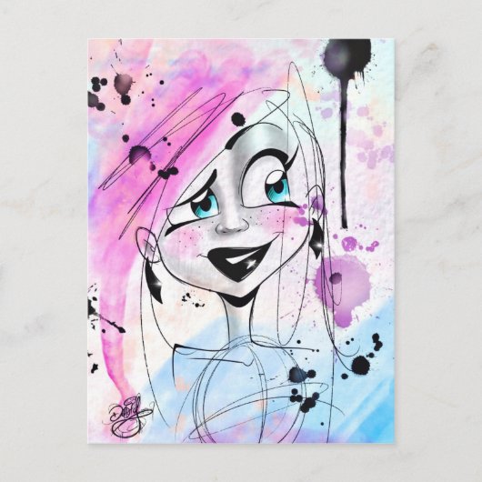 Messy Waterverf Sketch Girl Briefkaart (Voorkant)