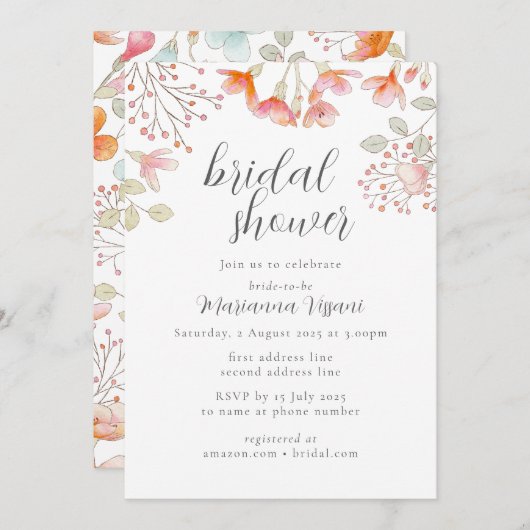 Messy Wildflowers Bruids Douche Uitnodiging (Voorkant / Achterkant)