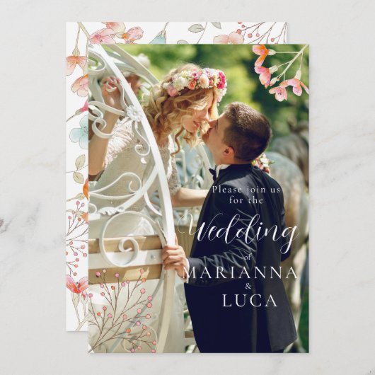 Messy Wildflowers bruiloft uitnodiging (Voorkant / Achterkant)